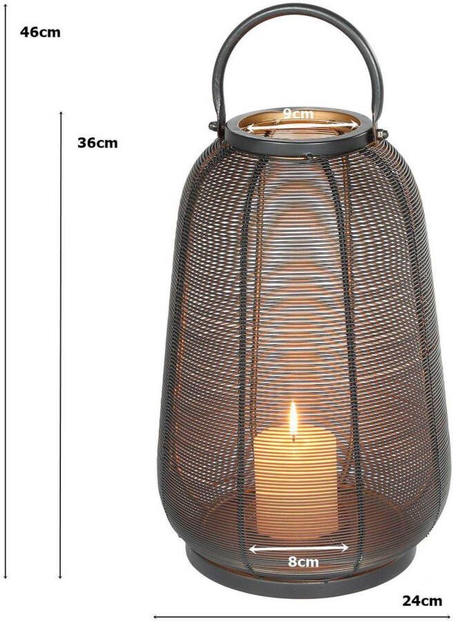 Ambiente Haus Lantaarn met kaars Metalen windlicht zwart (H) 46 cm (1 stuk) - Foto 2