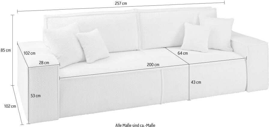 Andas 3-zitsbank FINNLEY Schlafsofa 257 cm Schlaffunktion mit Bettkasten (200 136cm) in aqua clean-bouclé stof en fijne textuur - Foto 11