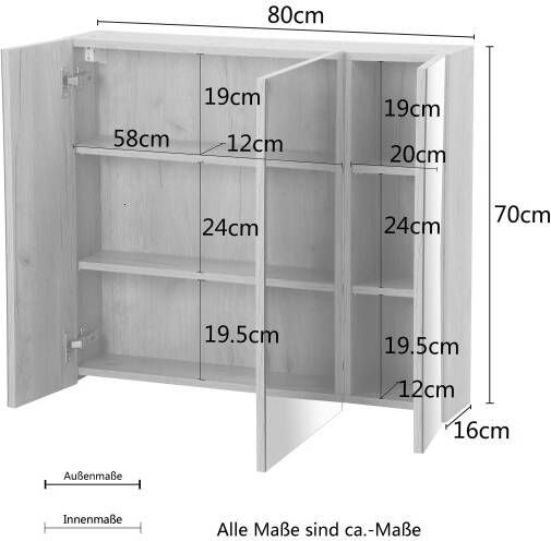 Andas Badkamerserie Lund Badmöbel Set Badschrank Badezimmerset (complete set 3-delig) - Foto 16