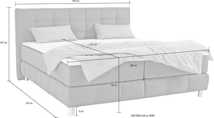 Andas Boxspring Salo XXL in fluwelige look of structuurstof 6 breedten in extra lang 220 cm 4 hardheden - Foto 8