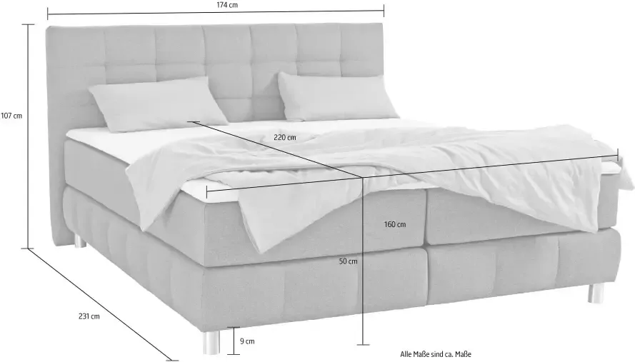 Andas Boxspring Salo XXL in fluwelige look of structuurstof 6 breedten in extra lang 220 cm 4 hardheden - Foto 4