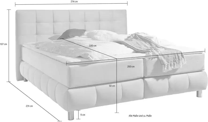 Andas Boxspring Salo XXL in fluwelige look of structuurstof 6 breedten in extra lang 220 cm 4 hardheden - Foto 6
