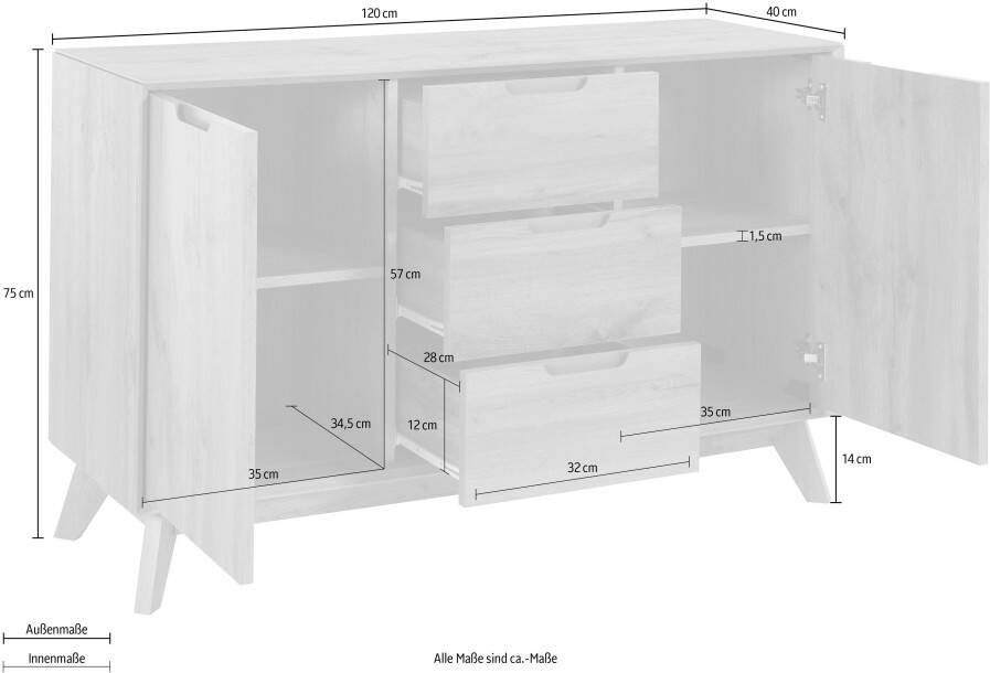 Andas Dressoir Pandrup met 3 laden en 2 verstelbare planken b: 120 cm h: 75 cm - Foto 2