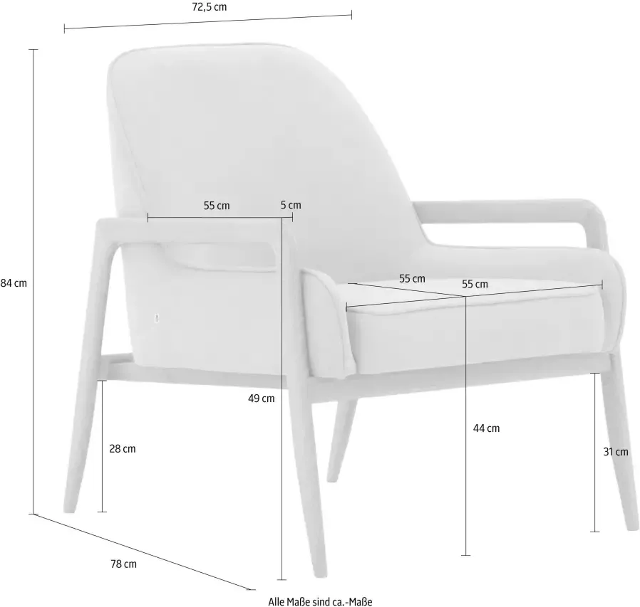 Andas Fauteuil Braga naar keuze met frame van eiken in donker of beukenhout in licht