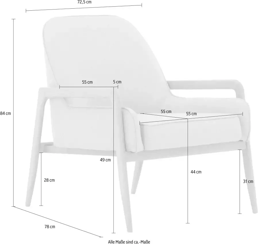 Andas Fauteuil Braga naar keuze met frame van eiken in donker of beukenhout in licht