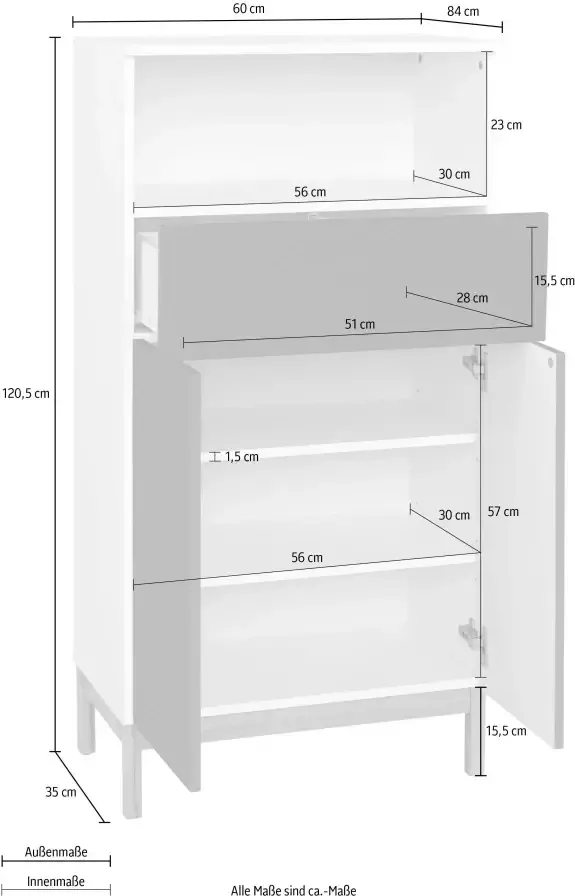 Andas Halfhoge kast Stian met 2 planken achter de deurenset breedte 60 cm hoogte 120 5 cm - Foto 2