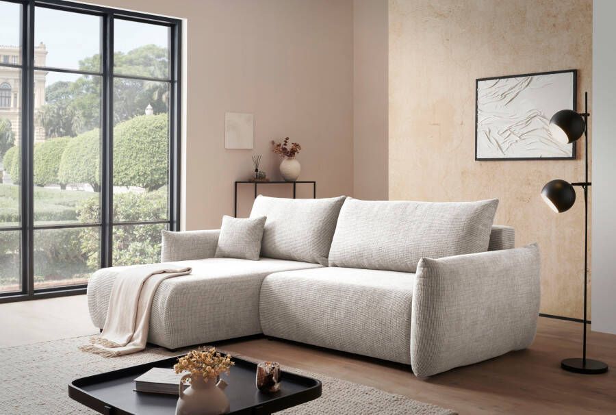 Andas Hoekbank MAVAS Schlafsofa mit Bettkasten L-Form ca. 257 127 cm (ligoppervlak 212 145 cm) ribfluweel chenille structuur - Foto 5