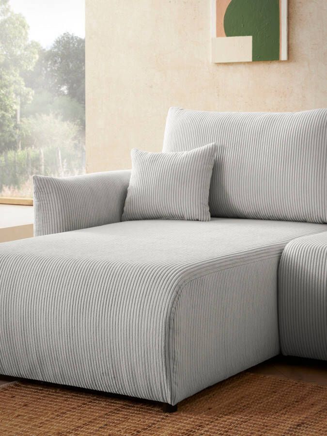 Andas Hoekbank MAVAS Schlafsofa mit Bettkasten L-Form ca. 257 127 cm (ligoppervlak 212 145 cm) ribfluweel chenille structuur - Foto 2