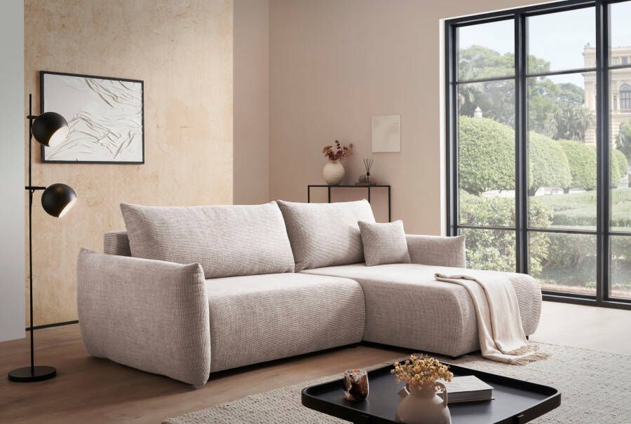 Andas Hoekbank MAVAS Schlafsofa mit Bettkasten L-Form ca. 257 127 cm (ligoppervlak 212 145 cm) ribfluweel chenille structuur - Foto 5