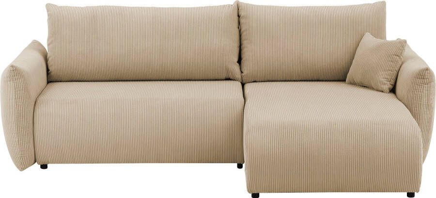 Andas Hoekbank MAVAS Schlafsofa mit Bettkasten L-Form ca. 257 127 cm (ligoppervlak 212 145 cm) ribfluweel chenille structuur - Foto 8