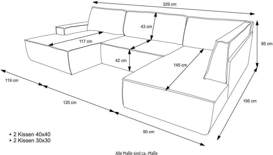 Andas Zithoek FINNLEY U-Form XXL 329 cm Schlafsofa Schlaffunktion m. Bettkasten Ligoppervlak 194 139 cm - Foto 6