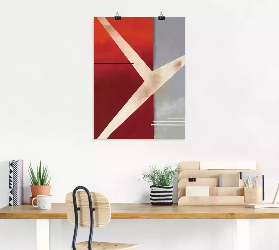 Artland Artprint Abstract in rood grijs als artprint op linnen poster in verschillende formaten maten - Foto 2