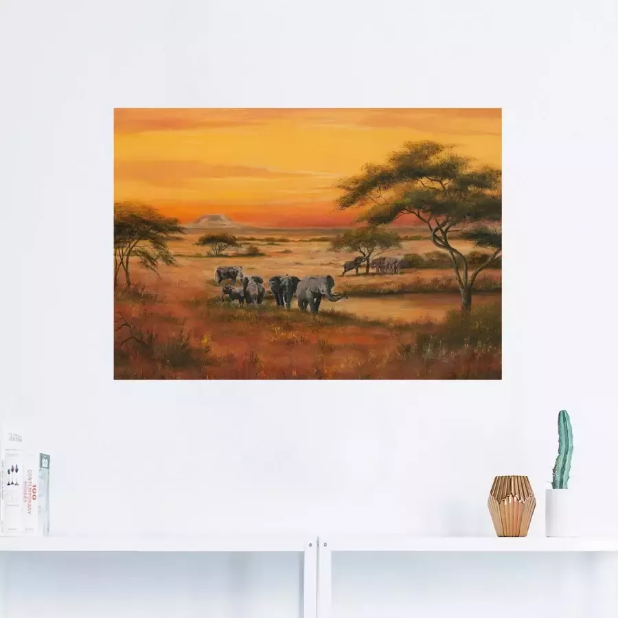 Artland Artprint Afrika Olifanten als artprint van aluminium artprint voor buiten artprint op linnen poster in verschillende maten. maten