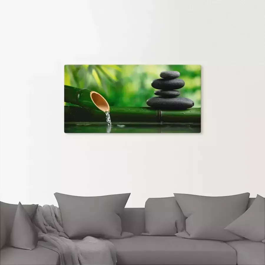 Artland Artprint Bamboebronnen en zen-steen als artprint van aluminium artprint voor buiten artprint op linnen poster muursticker