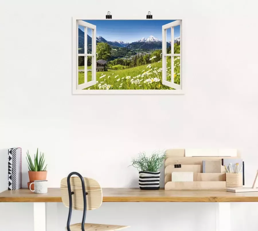 Artland Artprint Blik uit het venster Beierse Alpen als artprint van aluminium artprint voor buiten artprint op linnen poster muursticker - Foto 2