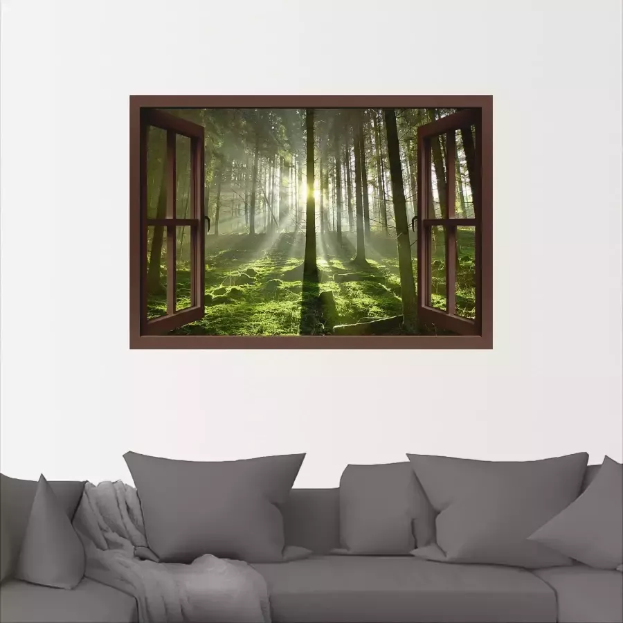 Artland Artprint Blik uit het venster bos in tegenlicht als poster muursticker in verschillende maten - Foto 1