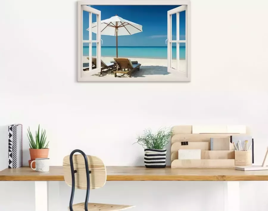 Artland Artprint Blik uit het venster twee ligstoelen als artprint op linnen muursticker in verschillende maten - Foto 5