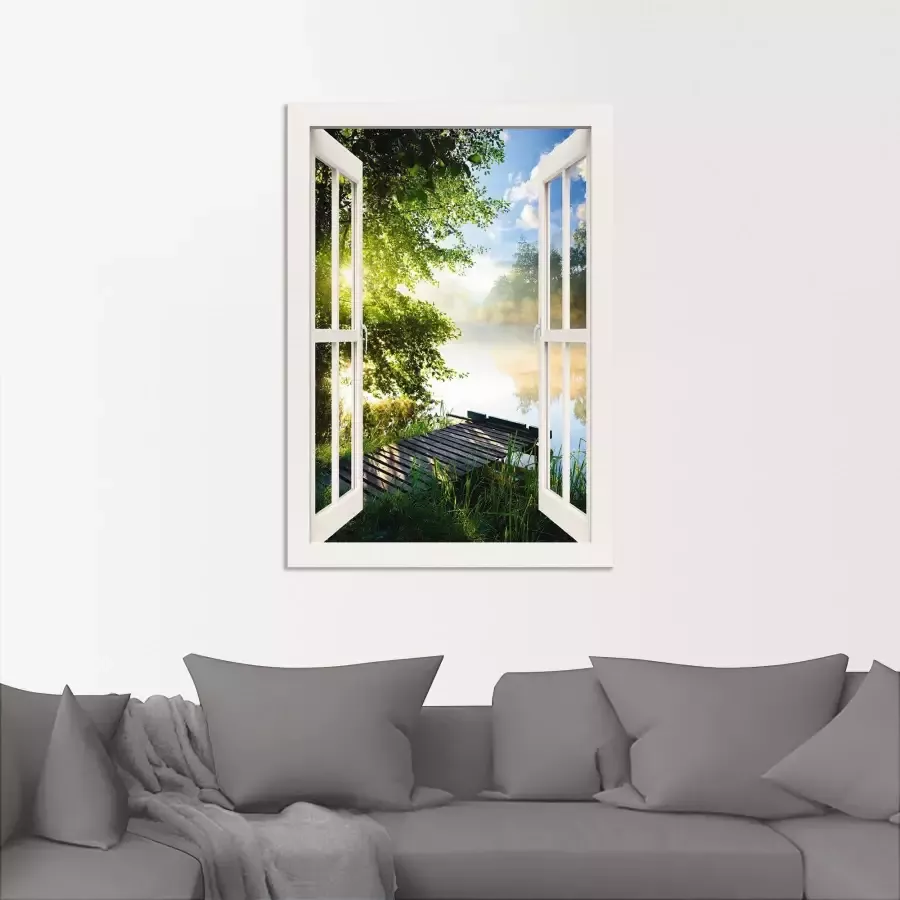Artland Artprint Blik uit het venster visplek bij de rivier