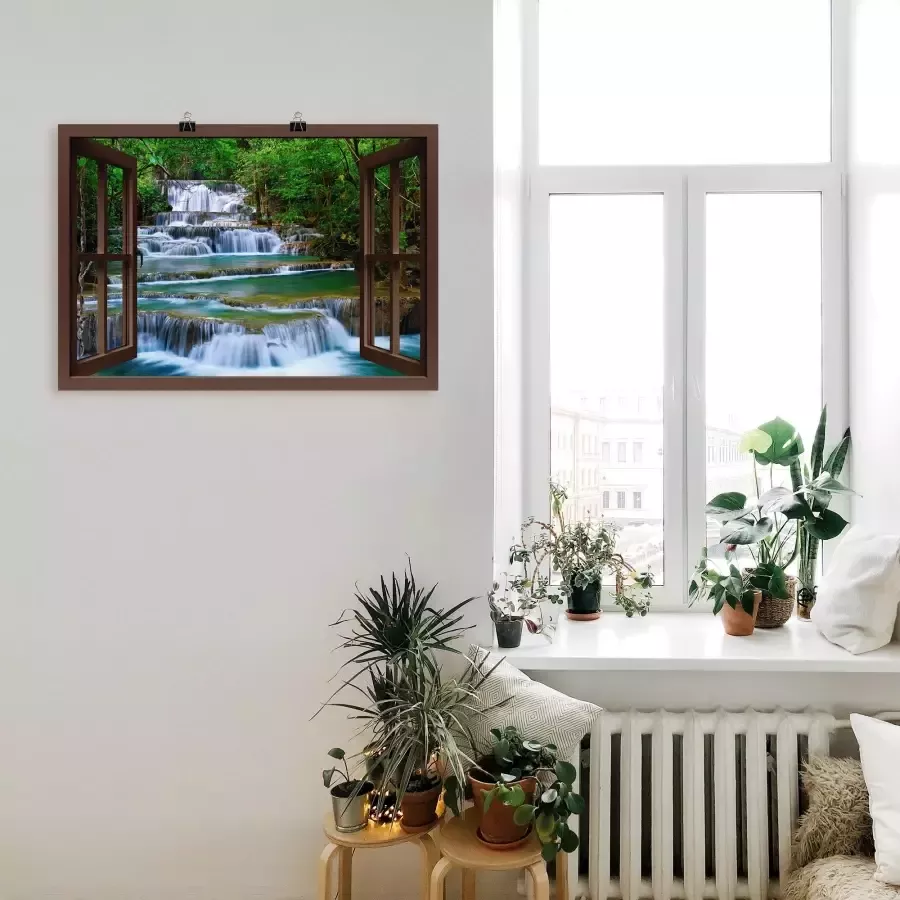 Artland Artprint op linnen Blik uit het venster waterval in Kanchanaburi