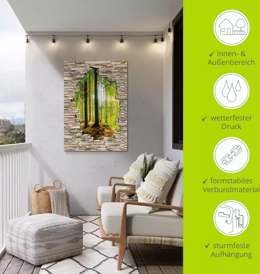 Artland Aluminium dibond print Bos met stenen muur met uitzicht op de kreek geschikt voor binnen en buiten buitenafbeelding - Foto 4