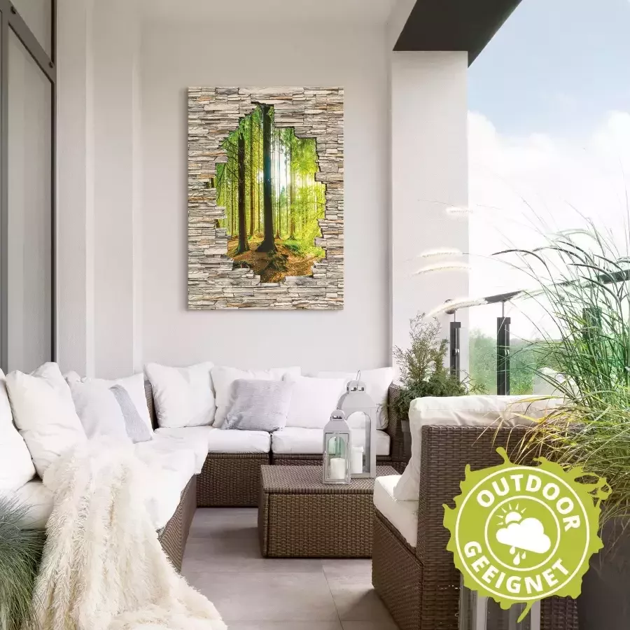 Artland Aluminium dibond print Bos met stenen muur met uitzicht op de kreek geschikt voor binnen en buiten buitenafbeelding - Foto 2