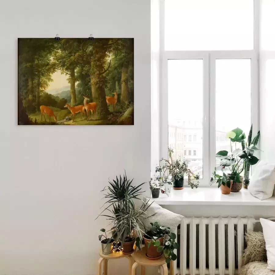 Artland Artprint op linnen Boslandschap met edelherten. Omstreeks 1760x70