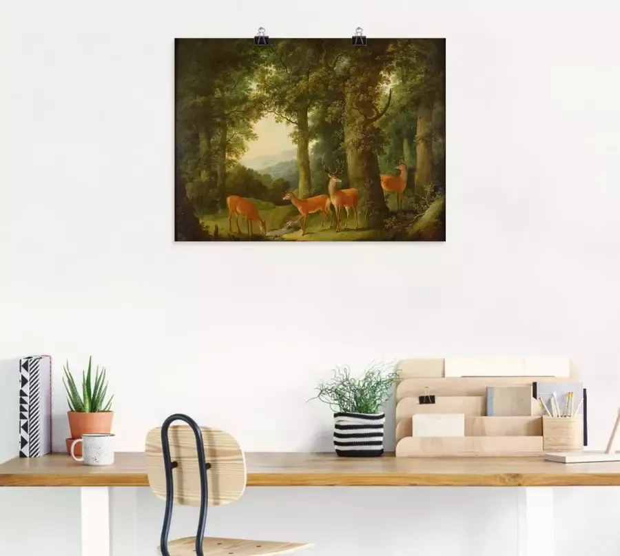 Artland Artprint op linnen Boslandschap met edelherten. Omstreeks 1760x70 - Foto 6