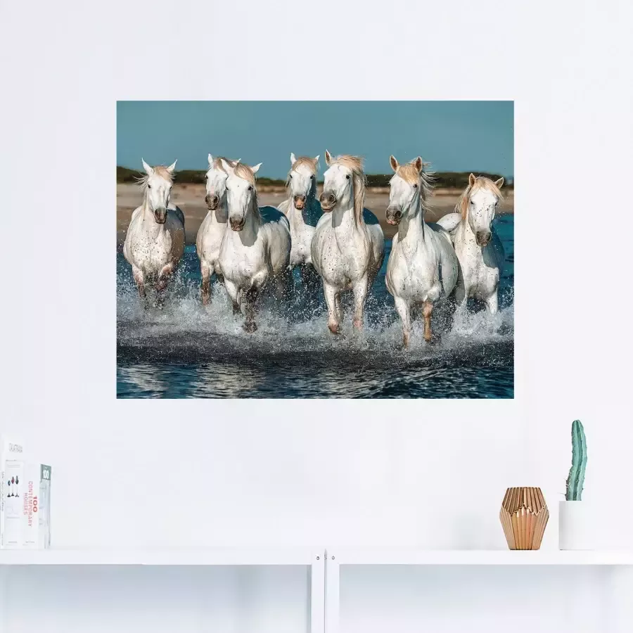 Artland Artprint Camargue paarden galopperen op het strand als artprint van aluminium artprint voor buiten artprint op linnen poster muursticker