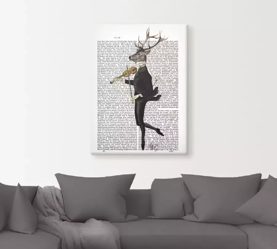 Artland Artprint Dansend hert met viool als artprint op linnen poster muursticker in verschillende maten