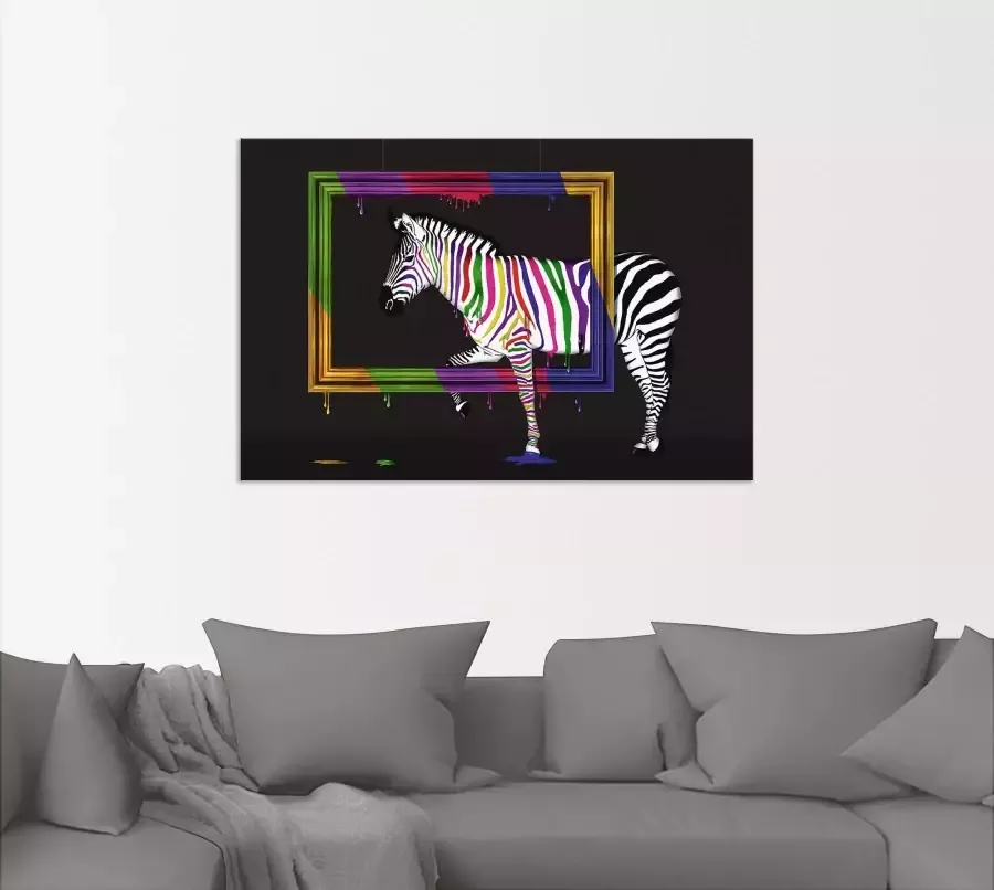 Artland Artprint De regenboog zebra als artprint op linnen poster muursticker in verschillende maten