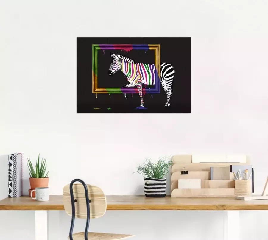 Artland Artprint De regenboog zebra als artprint op linnen poster muursticker in verschillende maten - Foto 2