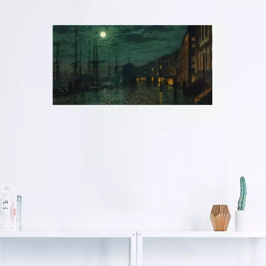 Artland Artprint op linnen Docks bij maanlicht. gespannen op een spieraam