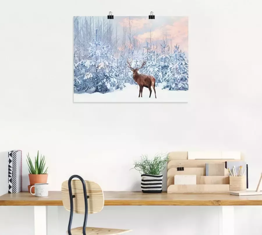 Artland Artprint Edelhert in het winterbos als artprint op linnen poster in verschillende formaten maten - Foto 5