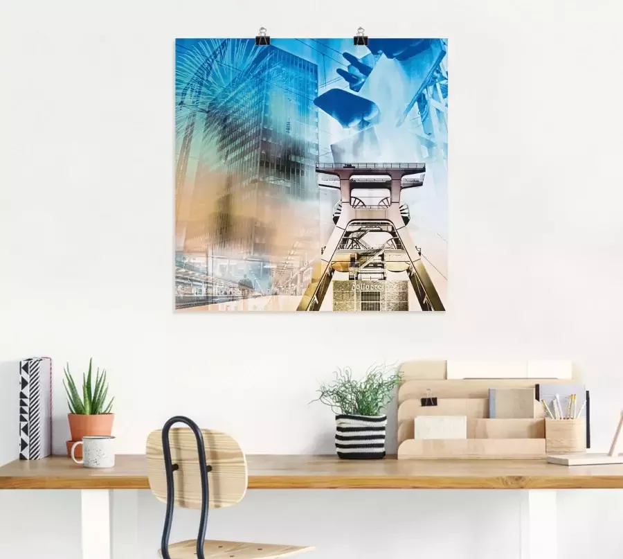 Artland Artprint Essen skyline abstracte collage als artprint op linnen poster muursticker in verschillende maten - Foto 6