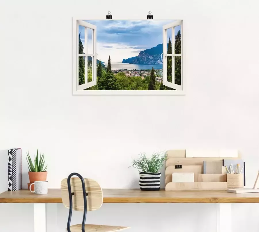 Artland Artprint Gardameer door het witte raam als artprint van aluminium artprint voor buiten artprint op linnen poster muursticker - Foto 2