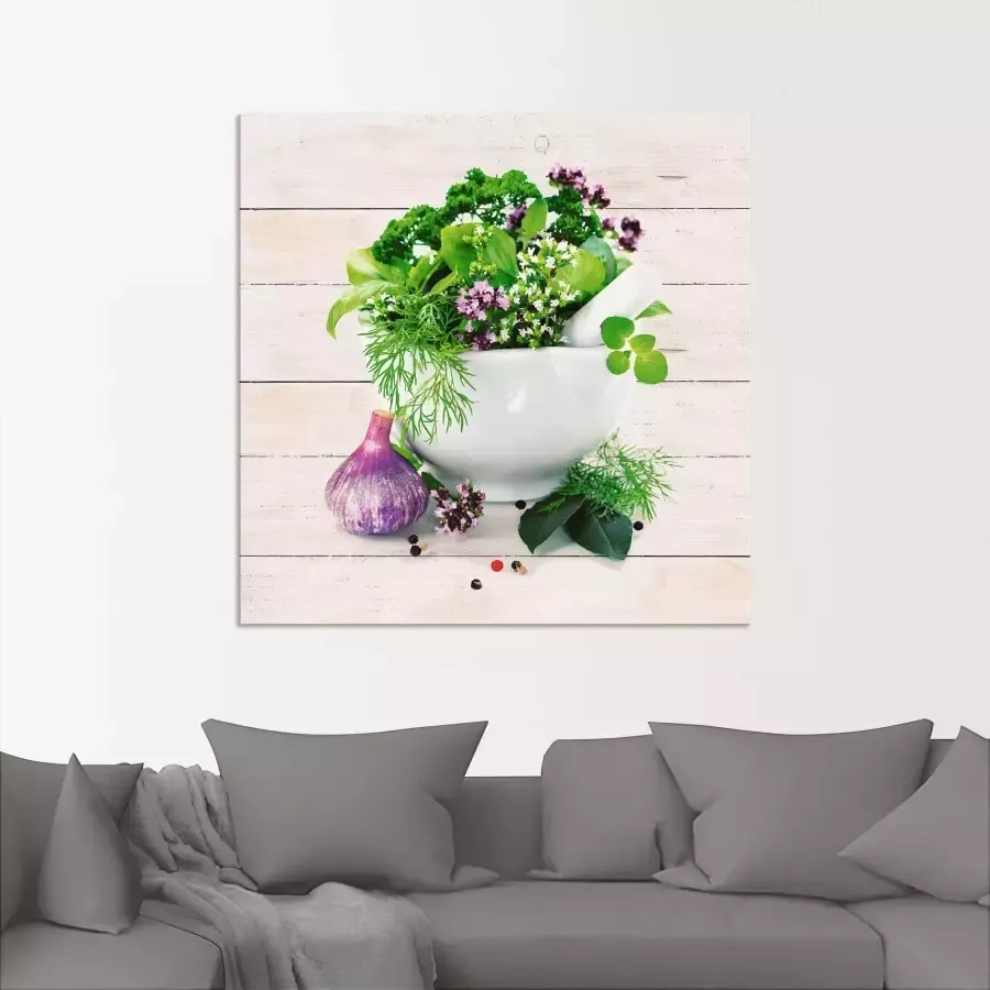 Artland Artprint op linnen Geneeskrachtige kruiden op witte achtergrond keuken