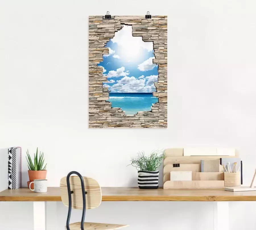 Artland Artprint Geweldig strandlandschap stenen muur als artprint op linnen in verschillende maten - Foto 7
