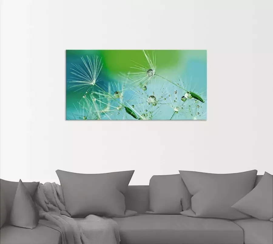 Artland Artprint Glinsterende pluizenbol met waterdruppels als artprint van aluminium artprint voor buiten artprint op linnen in verschillende maten