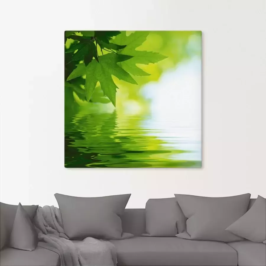 Artland Artprint Groene blaadjes reflecteren in het water als artprint op linnen poster muursticker in verschillende maten - Foto 1