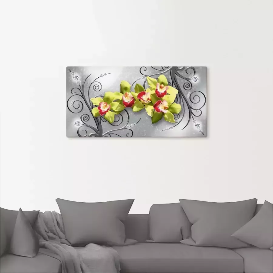 Artland Artprint Groene orchideeën op ornamenten als artprint van aluminium artprint voor buiten artprint op linnen poster muursticker - Foto 2