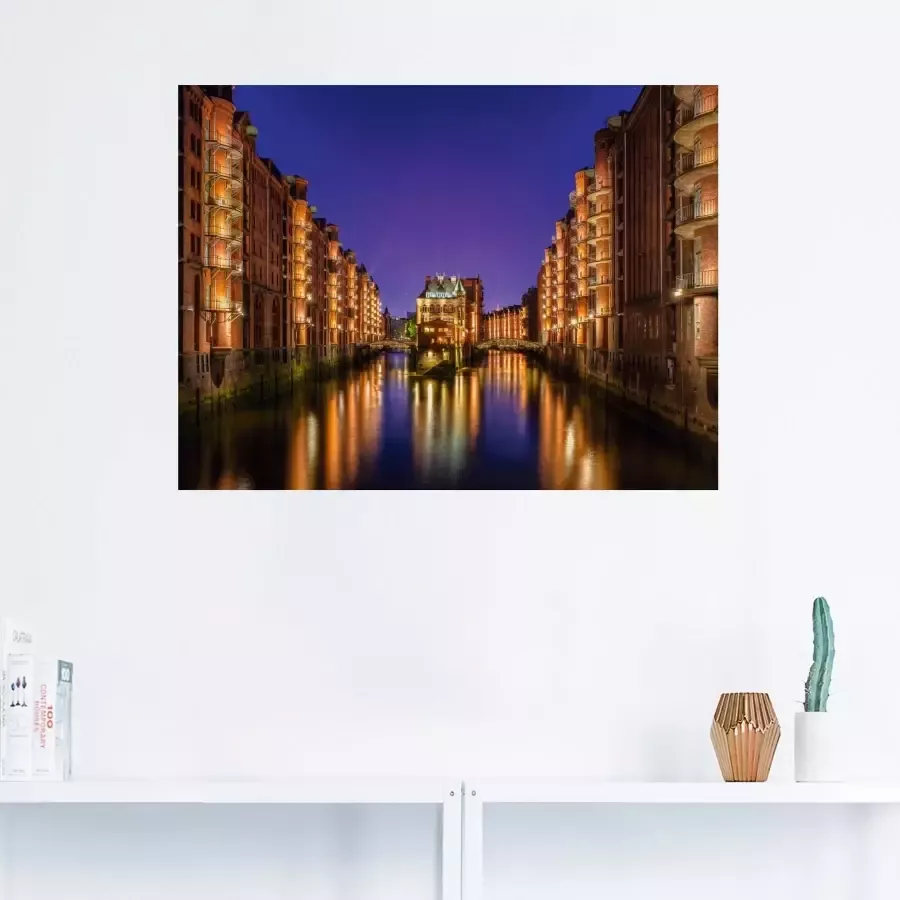 Artland Artprint op linnen Hamburg Speicherstadt 's nachts