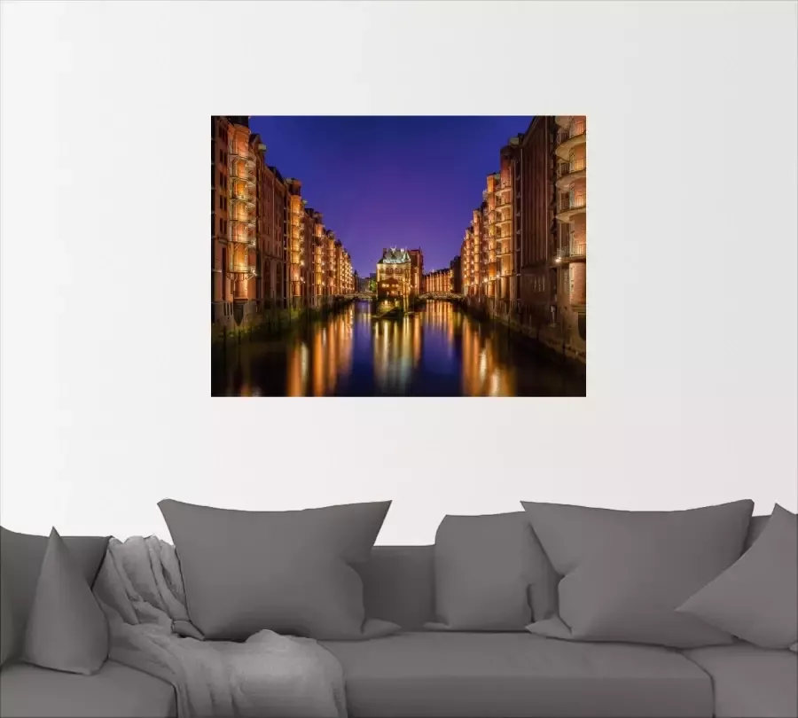 Artland Artprint op linnen Hamburg Speicherstadt 's nachts - Foto 2
