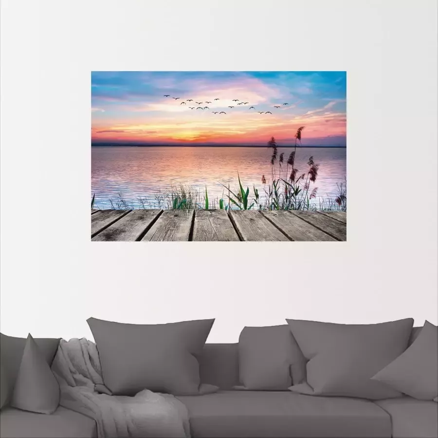 Artland Artprint Het meer in de kleuren van de wolken als artprint van aluminium artprint voor buiten artprint op linnen poster muursticker