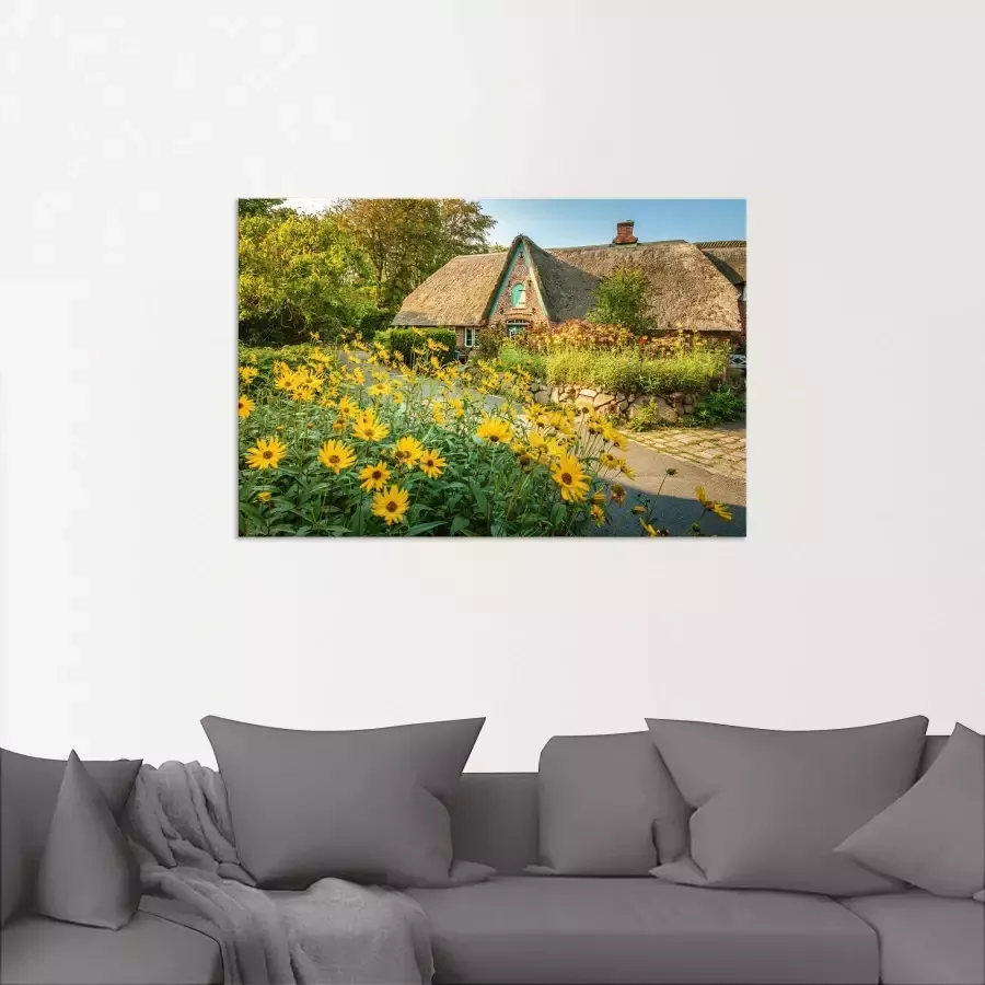 Artland Artprint op linnen Historische boerderij met cottagetuin Keitum