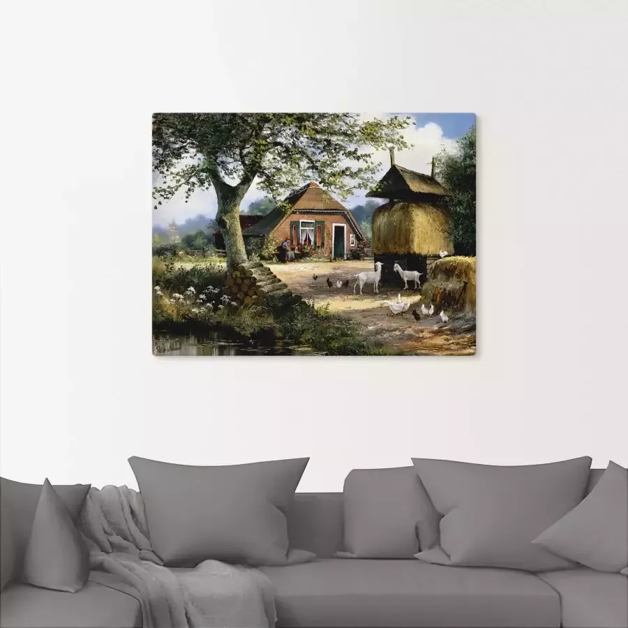 Artland Artprint Idyllische boerderij met kippen en geiten als artprint op linnen poster in verschillende formaten maten