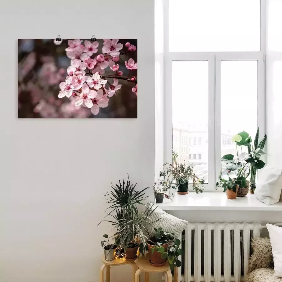 Artland Artprint op linnen Kersenbloesem close-up in het zonlicht