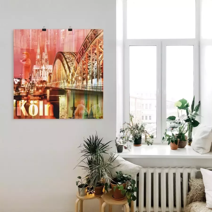 Artland Poster Keulen Skyline abstracte collage als artprint op linnen muursticker of poster in verschillende maten - Foto 1