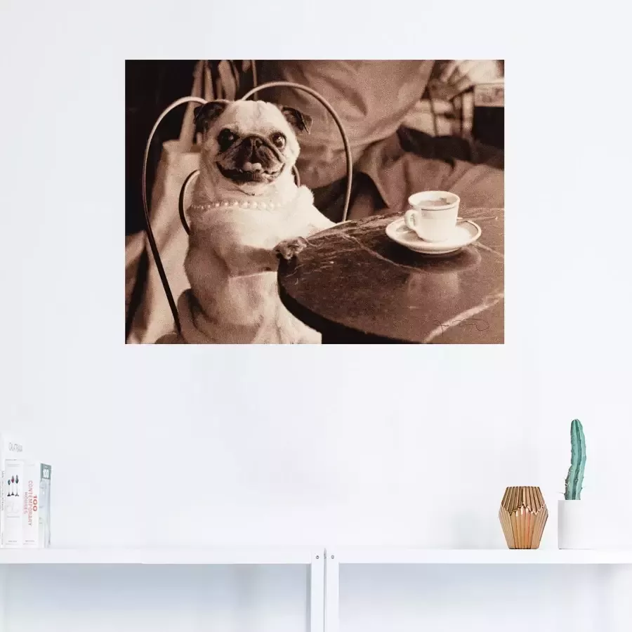 Artland Artprint Koffie mopshond als artprint op linnen poster muursticker in verschillende maten