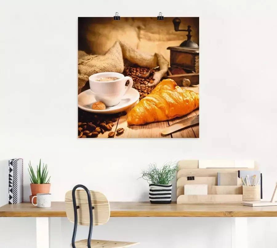 Artland Artprint Koffiekopje met croissant als artprint op linnen poster in verschillende formaten maten - Foto 2