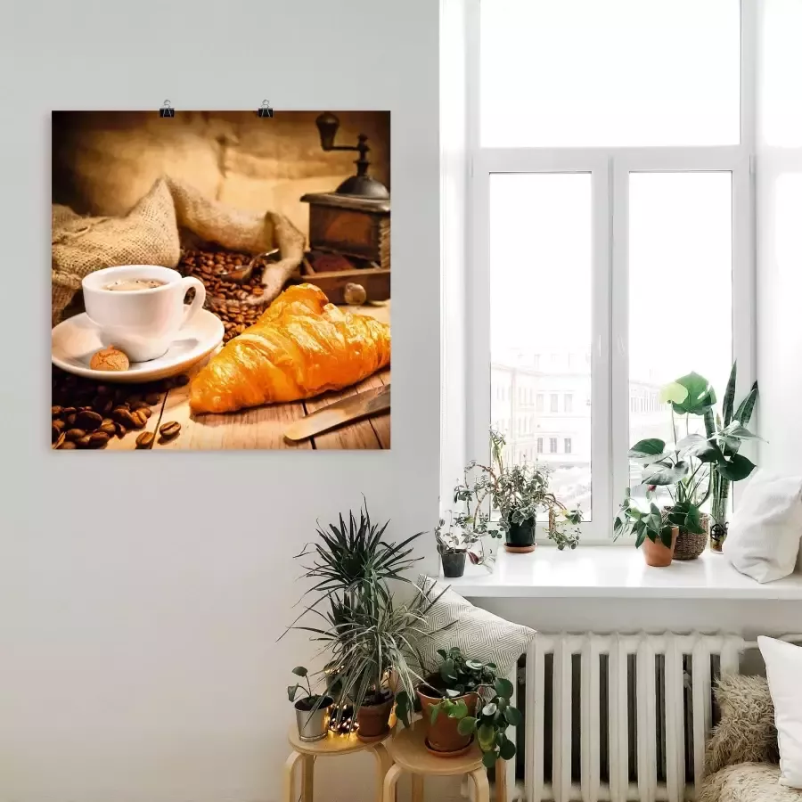 Artland Artprint Koffiekopje met croissant als artprint op linnen poster in verschillende formaten maten